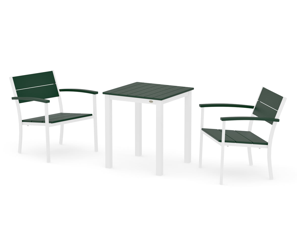 POLYWOOD Main Street 3-Piece Square Dining Set in White / Green
