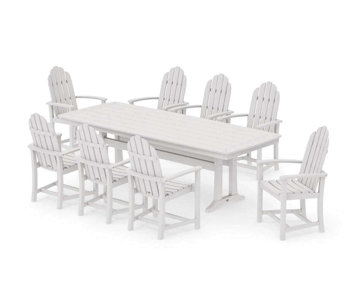 POLYWOOD Classic Adirondack 9-Piece Dining Set with Trestle Legs in Vintage White