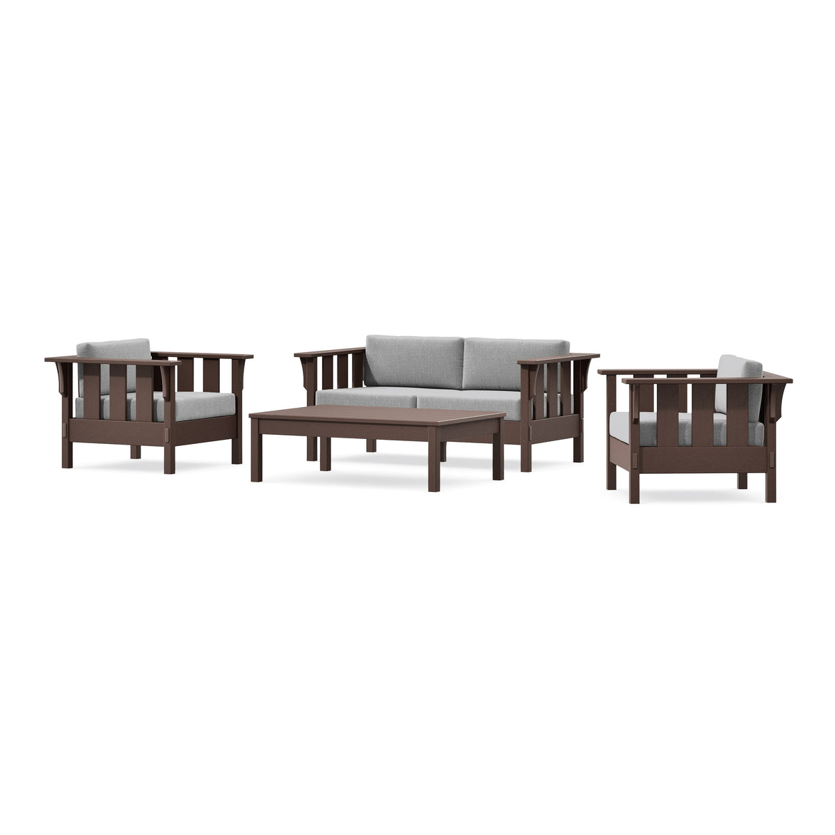 POLYWOOD Acadia 4-Piece Deep Seating Set with Loveseat in Mahogany / Grey Mist