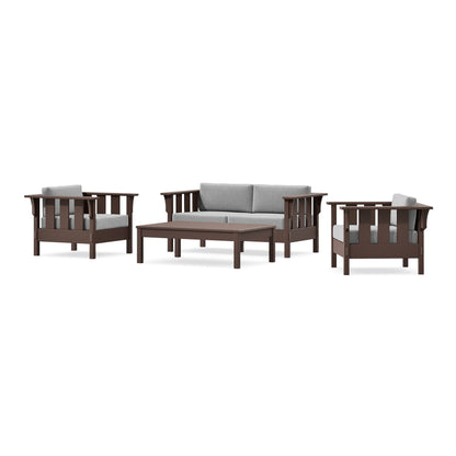 POLYWOOD Acadia 4-Piece Deep Seating Set with Loveseat in Mahogany / Grey Mist