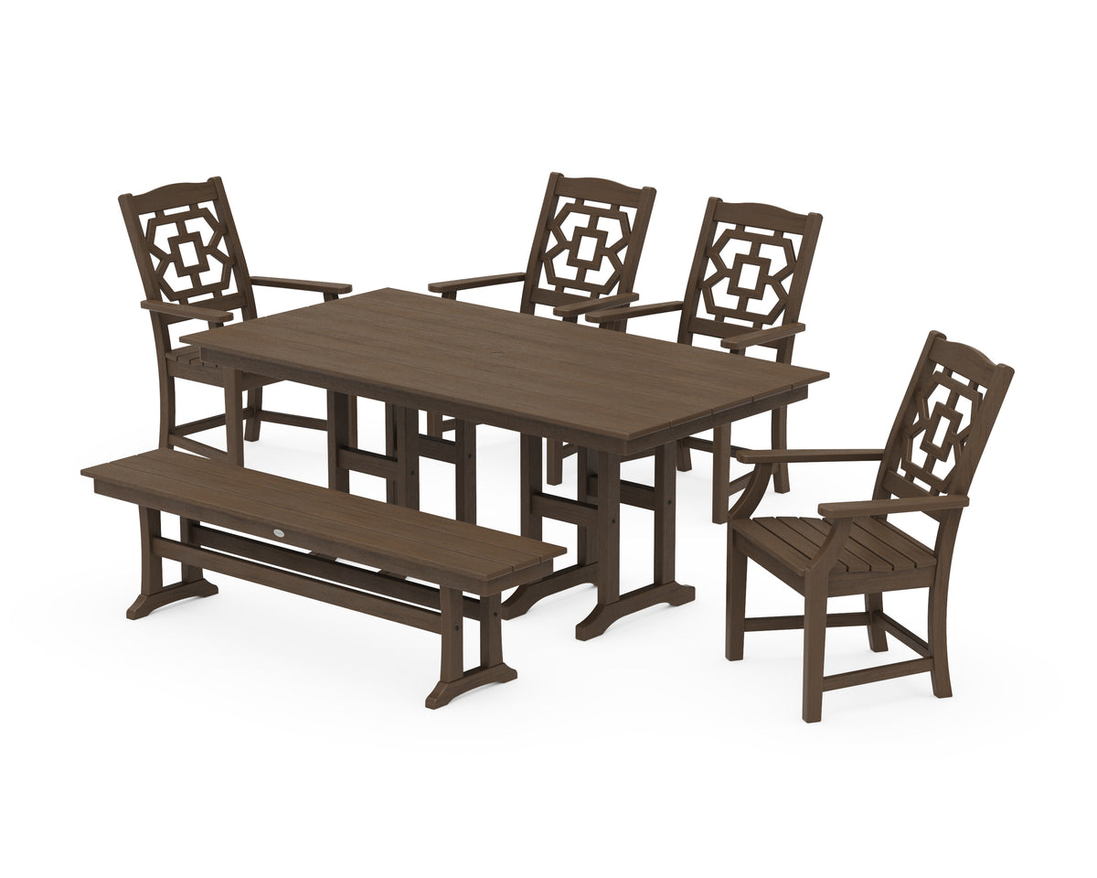 POLYWOOD Chinoiserie 6-Piece Farmhouse Dining Set with Bench in Kona
