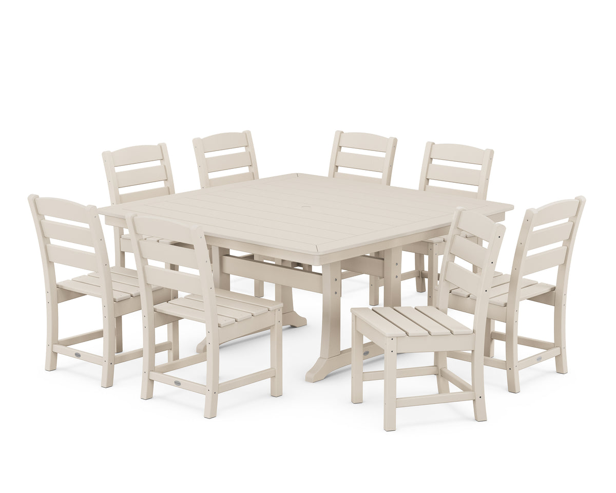 POLYWOOD Lakeside 9-Piece Nautical Trestle Dining Set in Sand