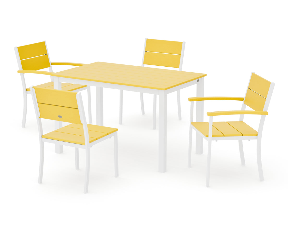 POLYWOOD Main Street 5-Piece Dining Set with Main Street 30 x 48 Dining Table in White / Lemon