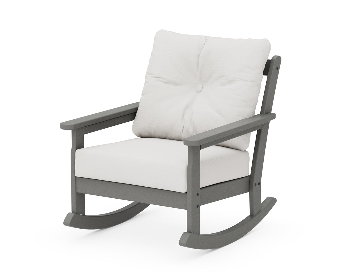 POLYWOOD Vineyard Deep Seating Rocking Chair in Slate Grey / Natural Linen