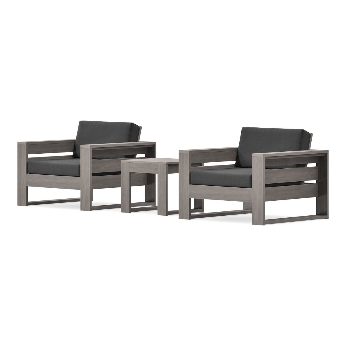 POLYWOOD PW Designer Series Latitude 3-Piece Lounge Chair Set in Driftwood / Spectrum Carbon
