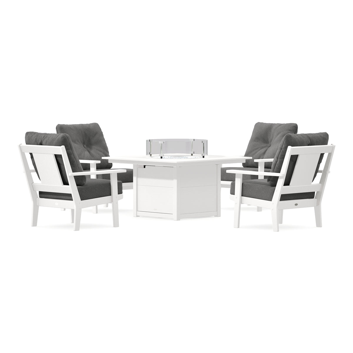 POLYWOOD Prairie 5-Piece Deep Seating Set with Fire Pit Table in Vintage White
