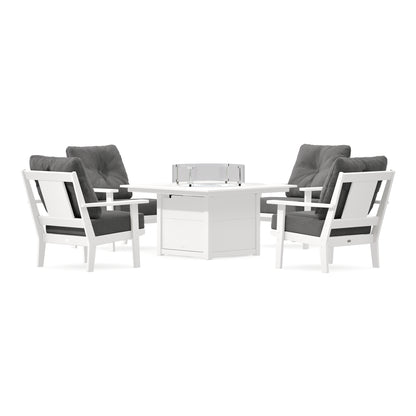 POLYWOOD Prairie 5-Piece Deep Seating Set with Fire Pit Table in Vintage White