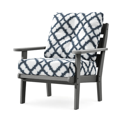 POLYWOOD Lakeside Deep Seating Chair in Slate Grey / Trellis Marine Indigo