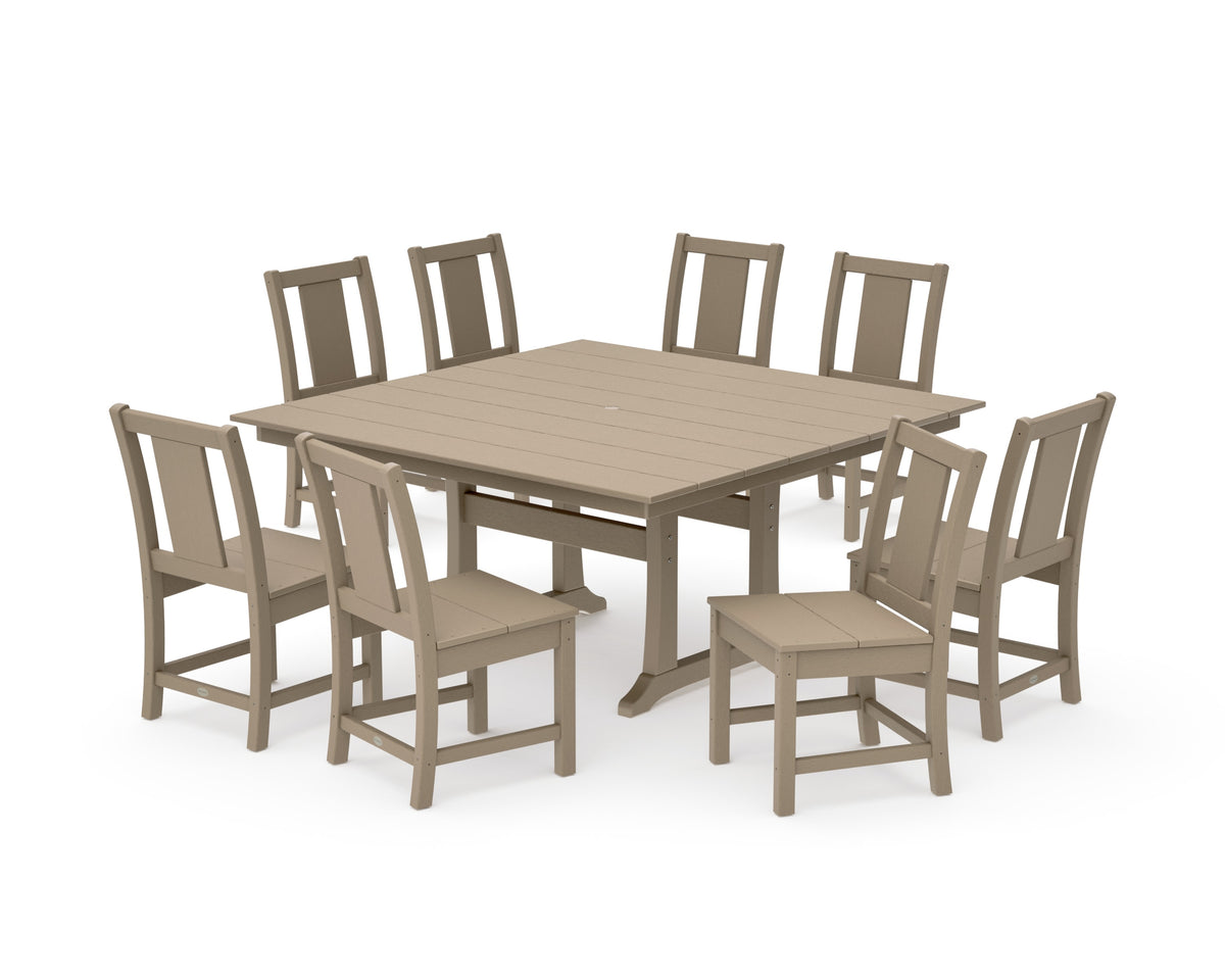 POLYWOOD Prairie Side Chair 9-Piece Square Farmhouse Dining Set with Trestle Legs in Vintage Sahara