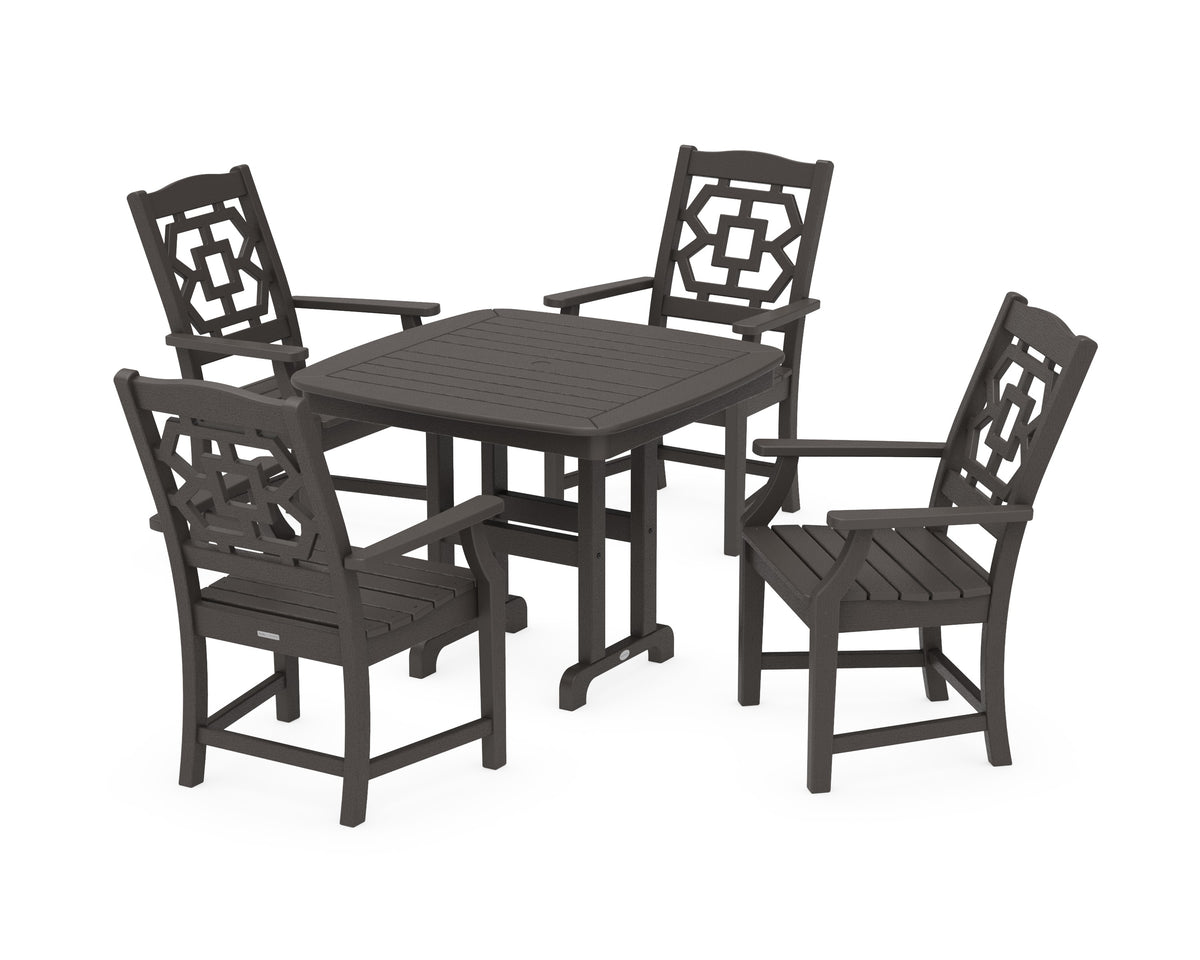 POLYWOOD Chinoiserie 5-Piece Dining Set in Vintage Coffee