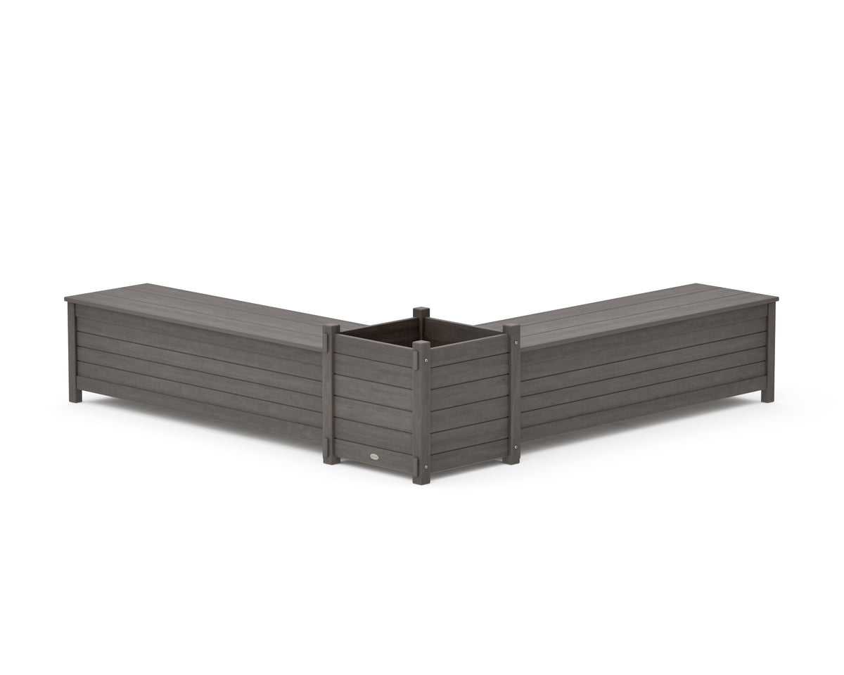 POLYWOOD 60" Nautical L-Shaped Planter Storage Bench Set - Large in Driftwood