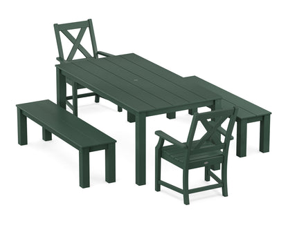 POLYWOOD Braxton 5-Piece Parsons Dining Set with Benches in Green
