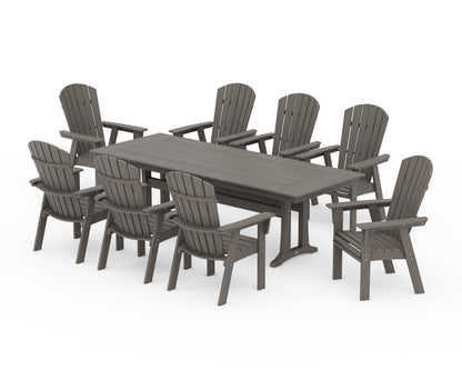 POLYWOOD Nautical 9-Piece Curveback Adirondack Farmhouse Dining Set with Trestle Legs in Driftwood