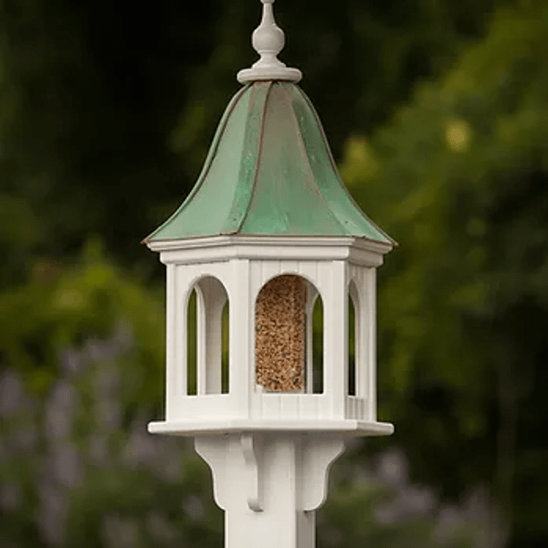 Fancy Home Products Bird Feeder White/Copper 12&quot; Hexagon Bird Feeder