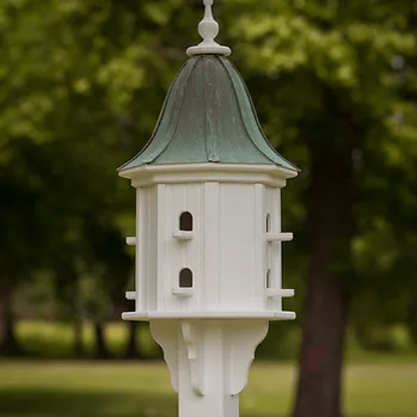 Fancy Home Products Birdhouses White/Patina Copper 14&quot; Octagon Birdhouse with 8 Perches