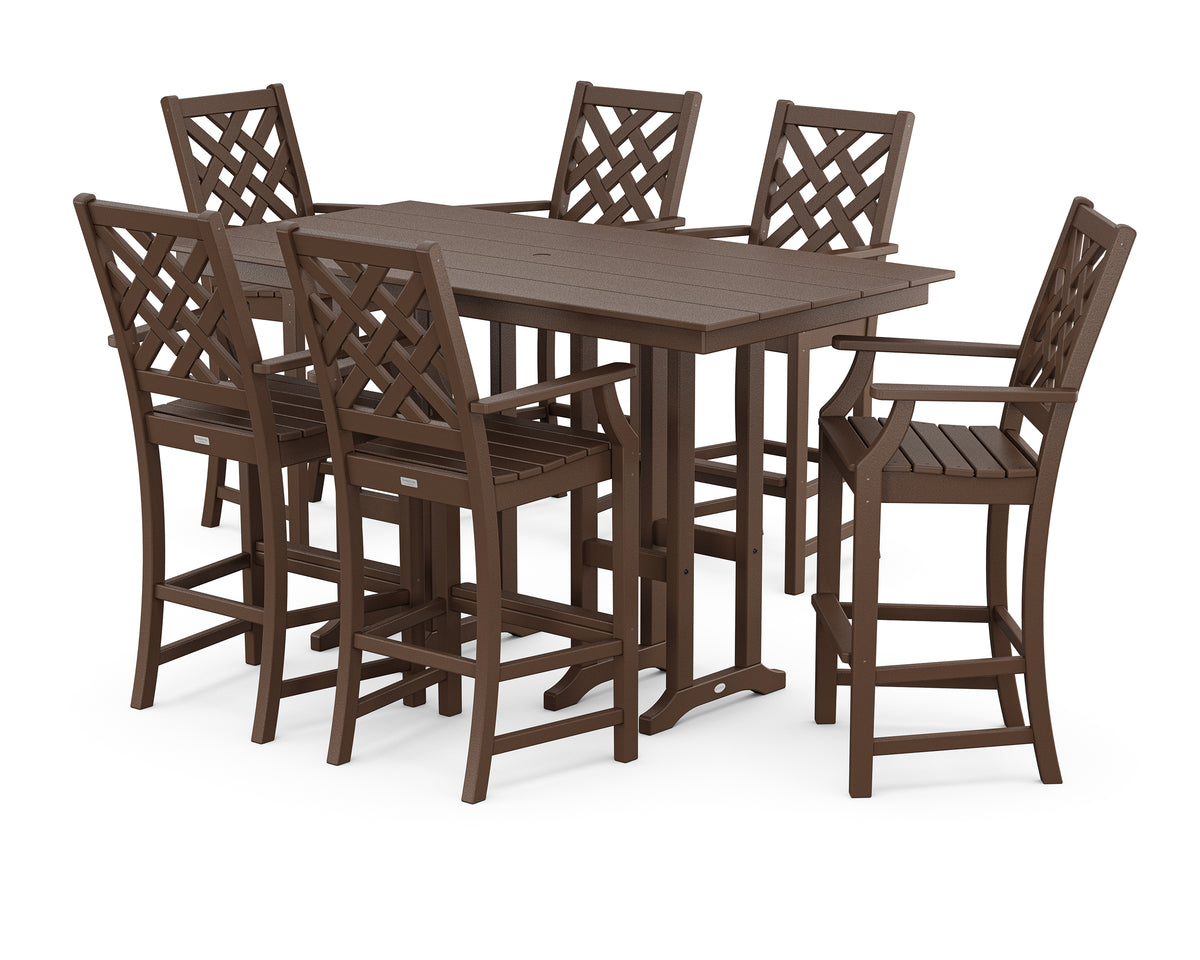 POLYWOOD Country Living Wovendale Arm Chair 7-Piece Farmhouse Bar Set in Mahogany