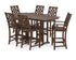 POLYWOOD Country Living Wovendale Arm Chair 7-Piece Farmhouse Bar Set in Mahogany