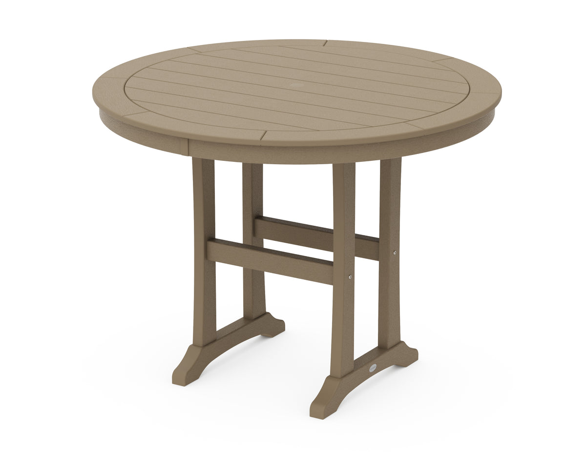 POLYWOOD Nautical Trestle 48" Round Counter Table in Vintage Sahara