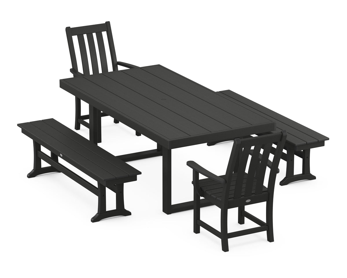 POLYWOOD Vineyard 5-Piece Dining Set with Benches - 39" x 78" Table in Black