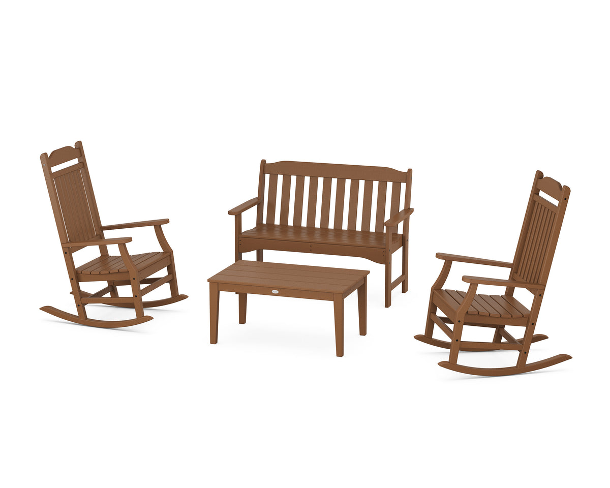 POLYWOOD Cottage Rocking Chair 4-Piece Porch Set in Teak