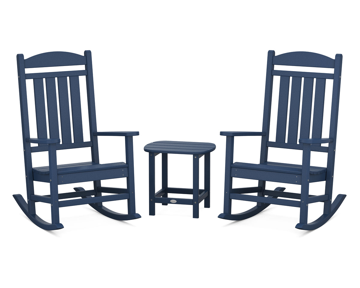 POLYWOOD Presidential 3-Piece Rocking Chair Set with 18" South Beach Side Table in Navy