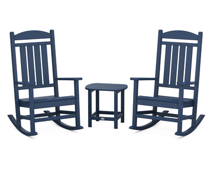 POLYWOOD Presidential 3-Piece Rocking Chair Set with 18" South Beach Side Table in Navy