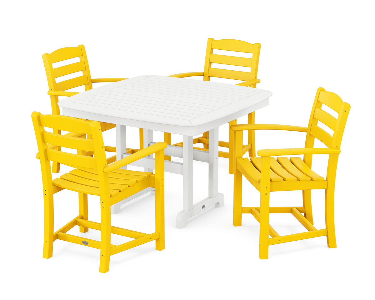 POLYWOOD La Casa Café 5-Piece Dining Set with Trestle Legs - 44" Table in Lemon / White