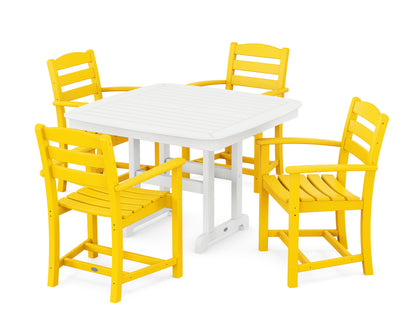 POLYWOOD La Casa Café 5-Piece Dining Set with Trestle Legs - 44" Table in Lemon / White