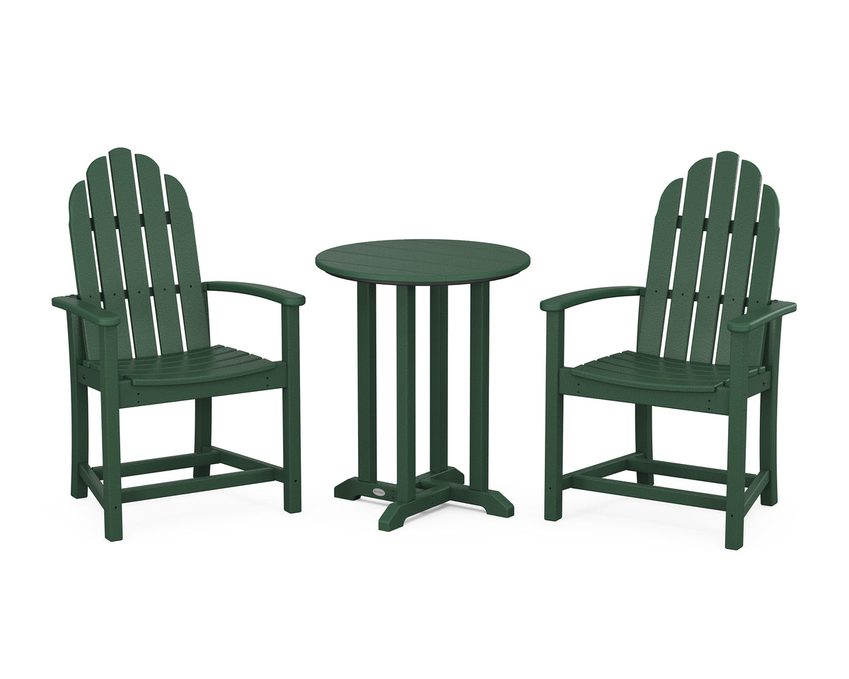 POLYWOOD Classic Adirondack 3-Piece Round Bistro Dining Set in Green