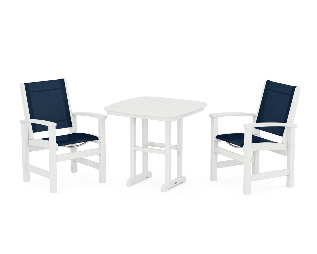 POLYWOOD Coastal 3-Piece Dining Set in White / Navy Blue