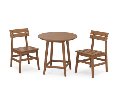 POLYWOOD Modern Studio Plaza Chair 3-Piece Round Bistro Dining Set in Teak