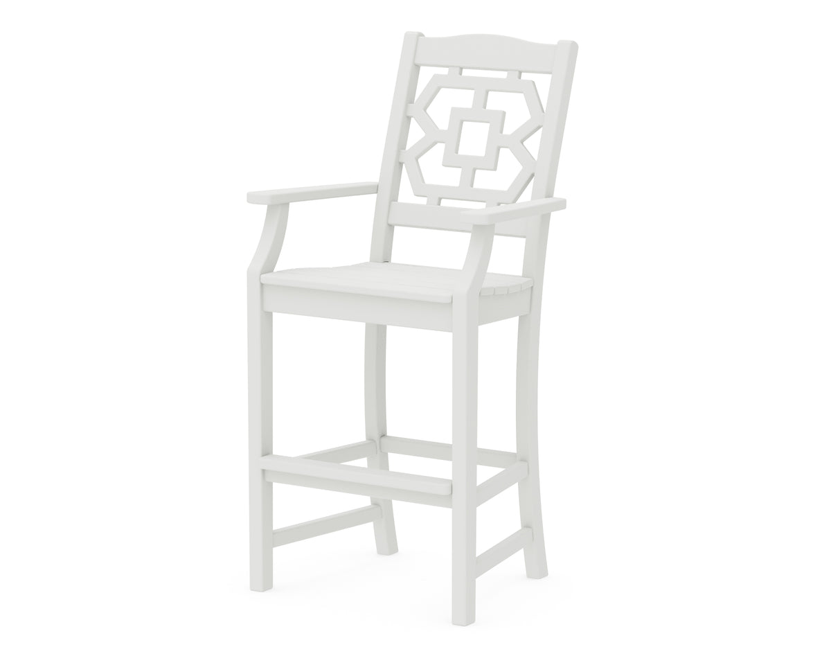 POLYWOOD Chinoiserie Bar Arm Chair in Vintage White