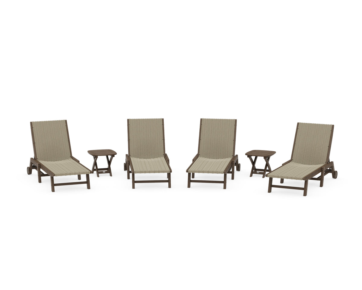 POLYWOOD 6-Piece Coastal Woven Chaise with Wheels Lounge Set in Kona / Dune Grass