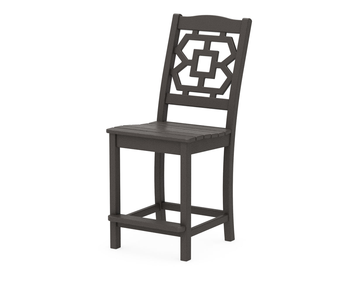 POLYWOOD Chinoiserie Counter Side Chair in Vintage Coffee