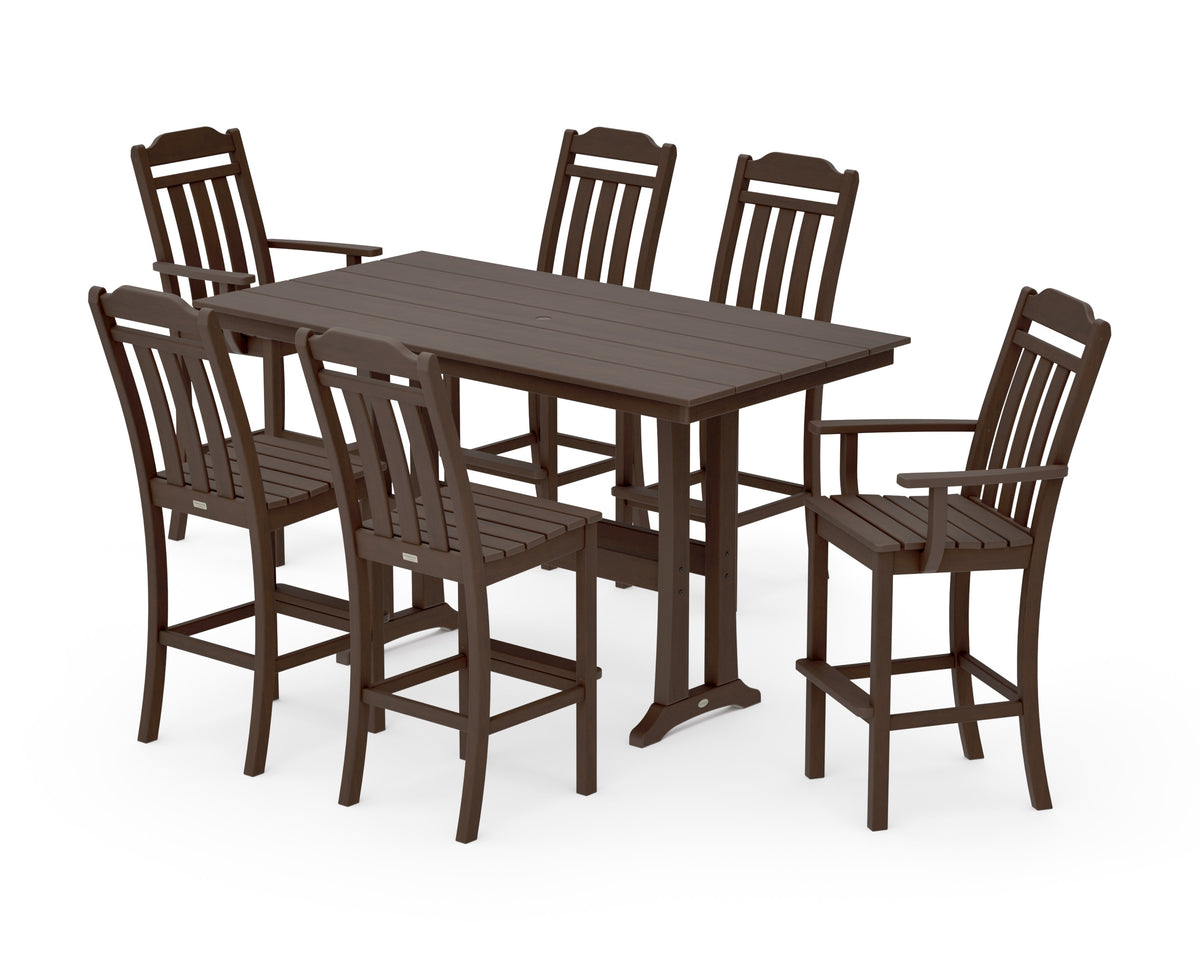 POLYWOOD Cottage 7-Piece Farmhouse Bar Set with Trestle Legs in Kona