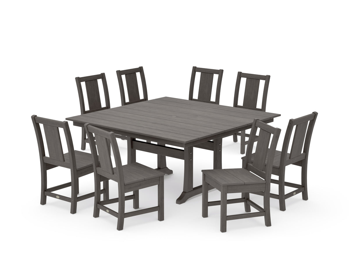 POLYWOOD Prairie Side Chair 9-Piece Square Farmhouse Dining Set with Trestle Legs in Driftwood