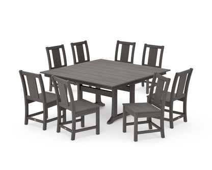 POLYWOOD Prairie Side Chair 9-Piece Square Farmhouse Dining Set with Trestle Legs in Driftwood