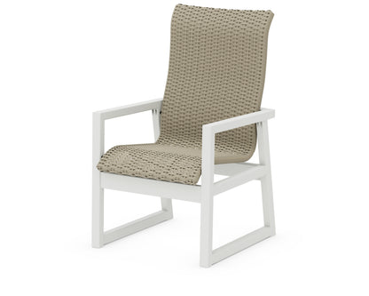 POLYWOOD EDGE Woven High-Back Dining Arm Chair in White / Dune Grass