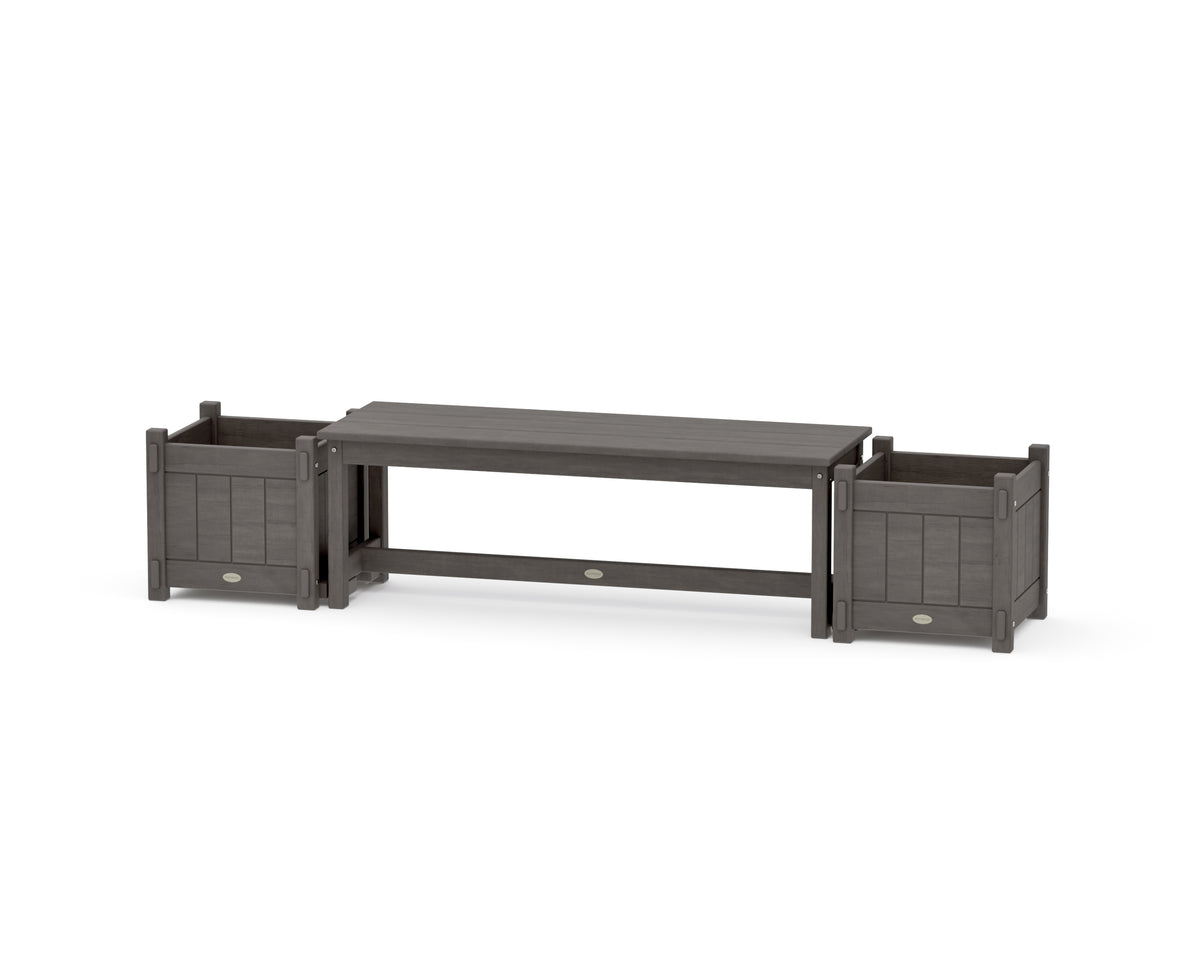 POLYWOOD 48" Vineyard Straight Planter Bench Set in Driftwood