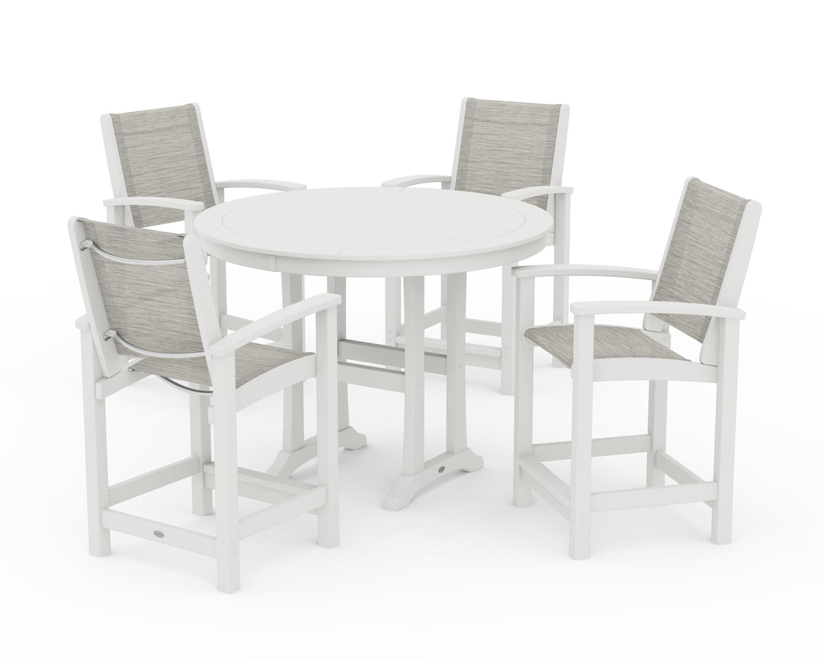 POLYWOOD Coastal 5-Piece Counter Set in Vintage White / Birch
