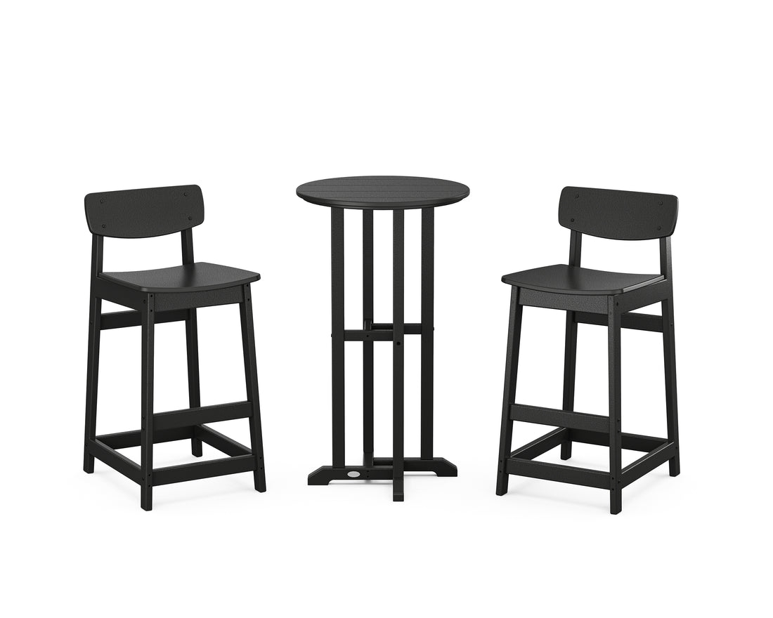 POLYWOOD Modern Studio Urban Lowback Bar Chair 3-Piece Bistro Set in Black