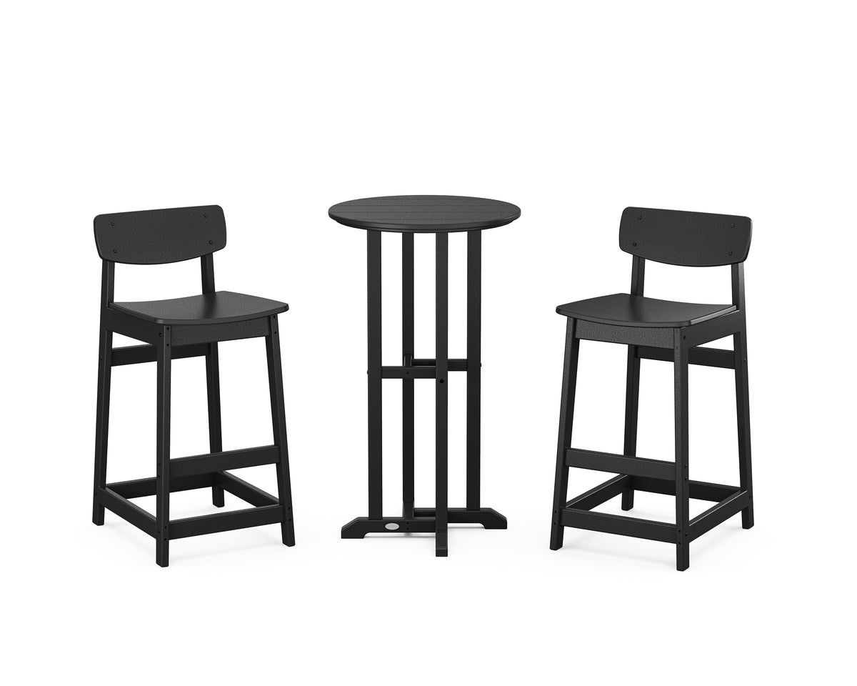 POLYWOOD Modern Studio Urban Lowback Bar Chair 3-Piece Bistro Set in Black