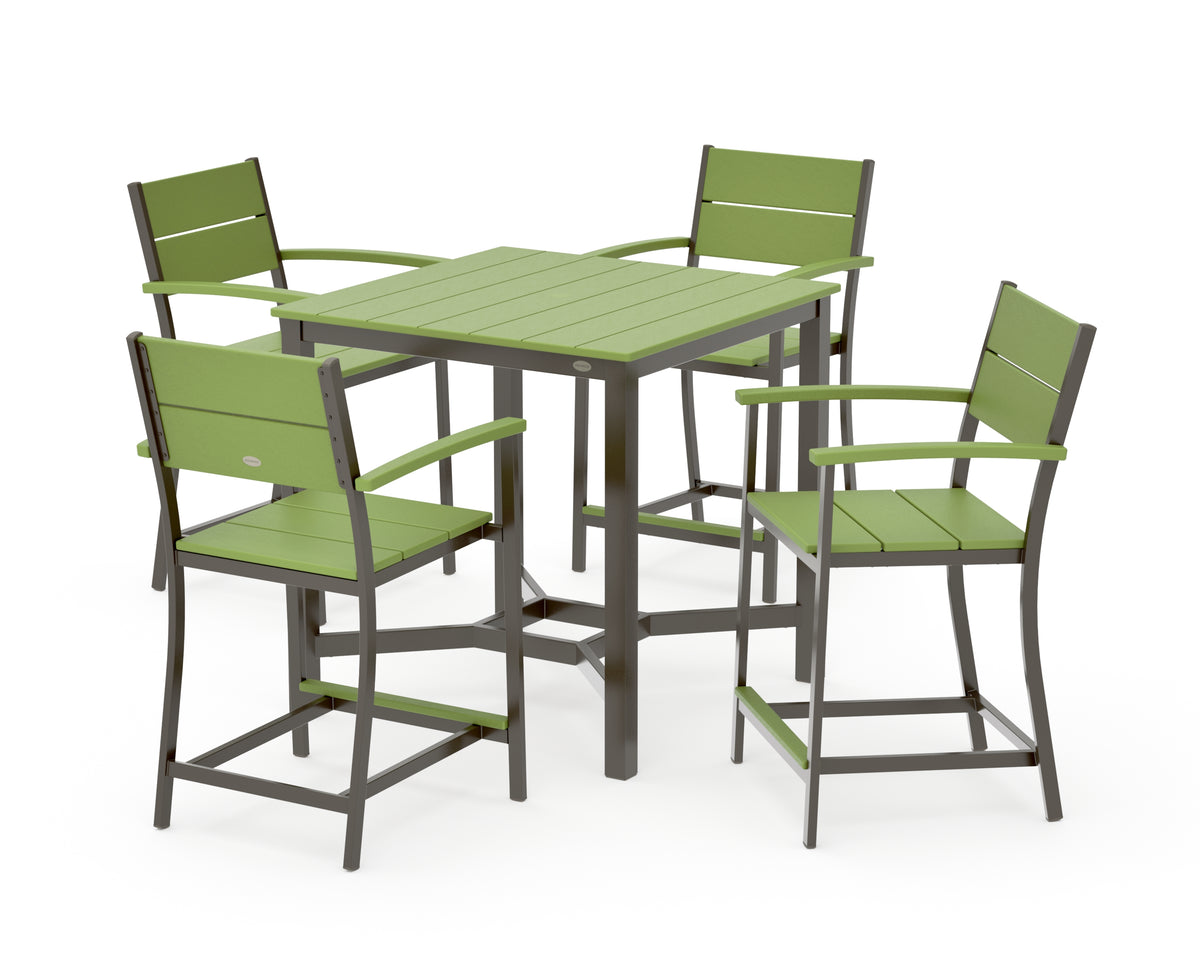 POLYWOOD Main Street 5-Piece Counter Set in Bronze / Lime