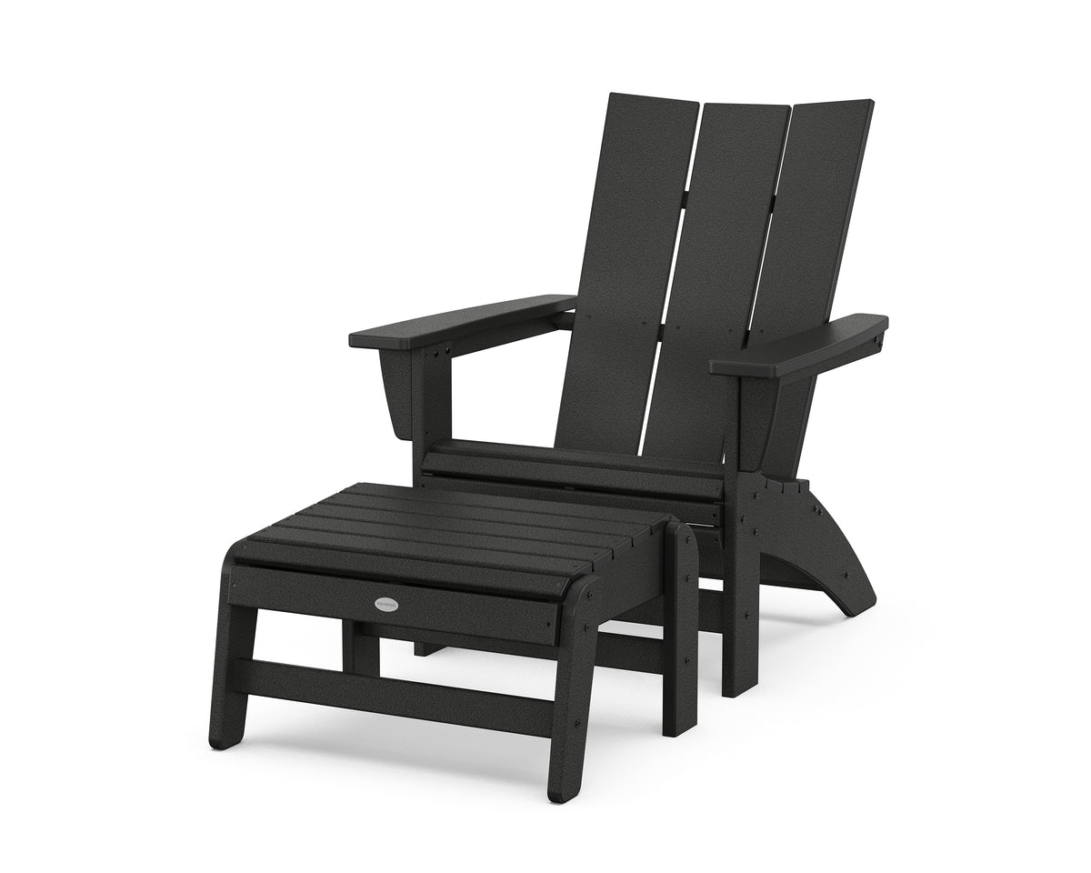 POLYWOOD Modern Grand Adirondack Chair with Ottoman in Black