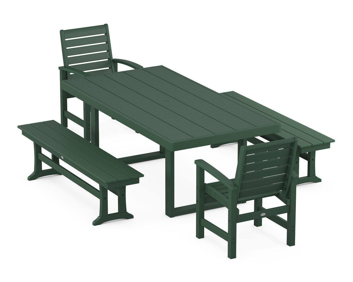 POLYWOOD Signature 5-Piece Dining Set with Benches - 39" x 78" Table in Green