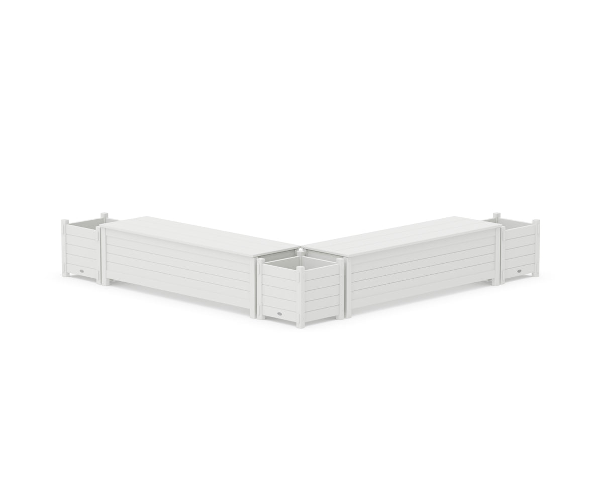 POLYWOOD 60" Nautical L-Shaped Planter Storage Bench Corner Set in White