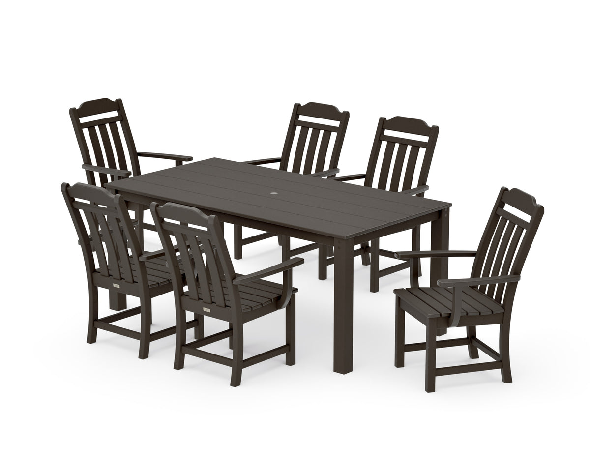 POLYWOOD Cottage Arm Chair 7-Piece Parsons Dining Set in Vintage Coffee