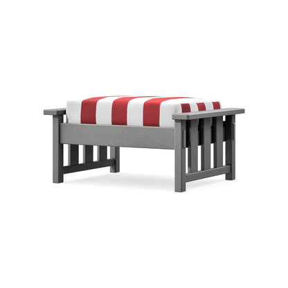 POLYWOOD Acadia Deep Seating Ottoman in Slate Grey / Cabana Stripe Crimson