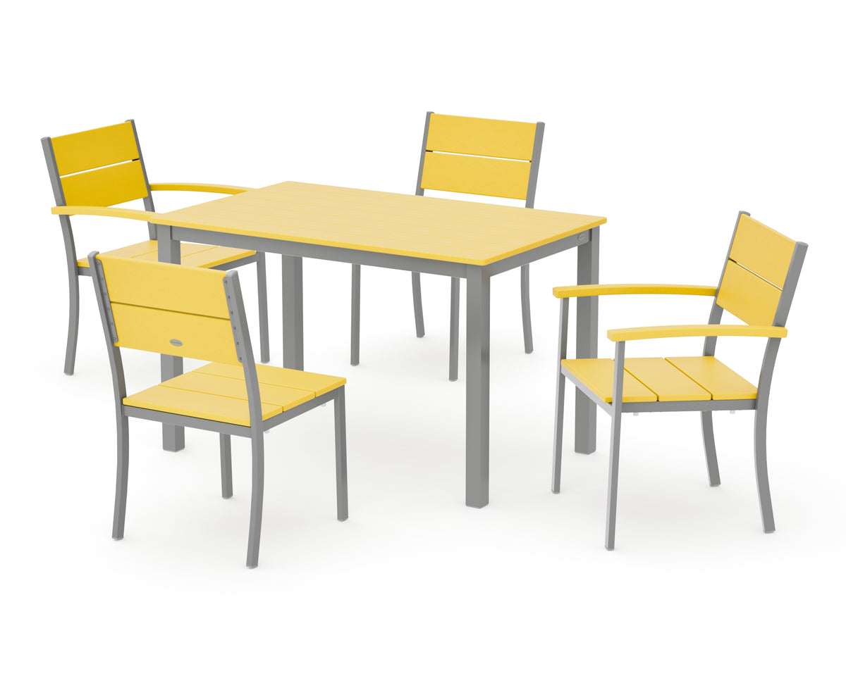 POLYWOOD Main Street 5-Piece Dining Set with Main Street 30 x 48 Dining Table in Silver / Lemon