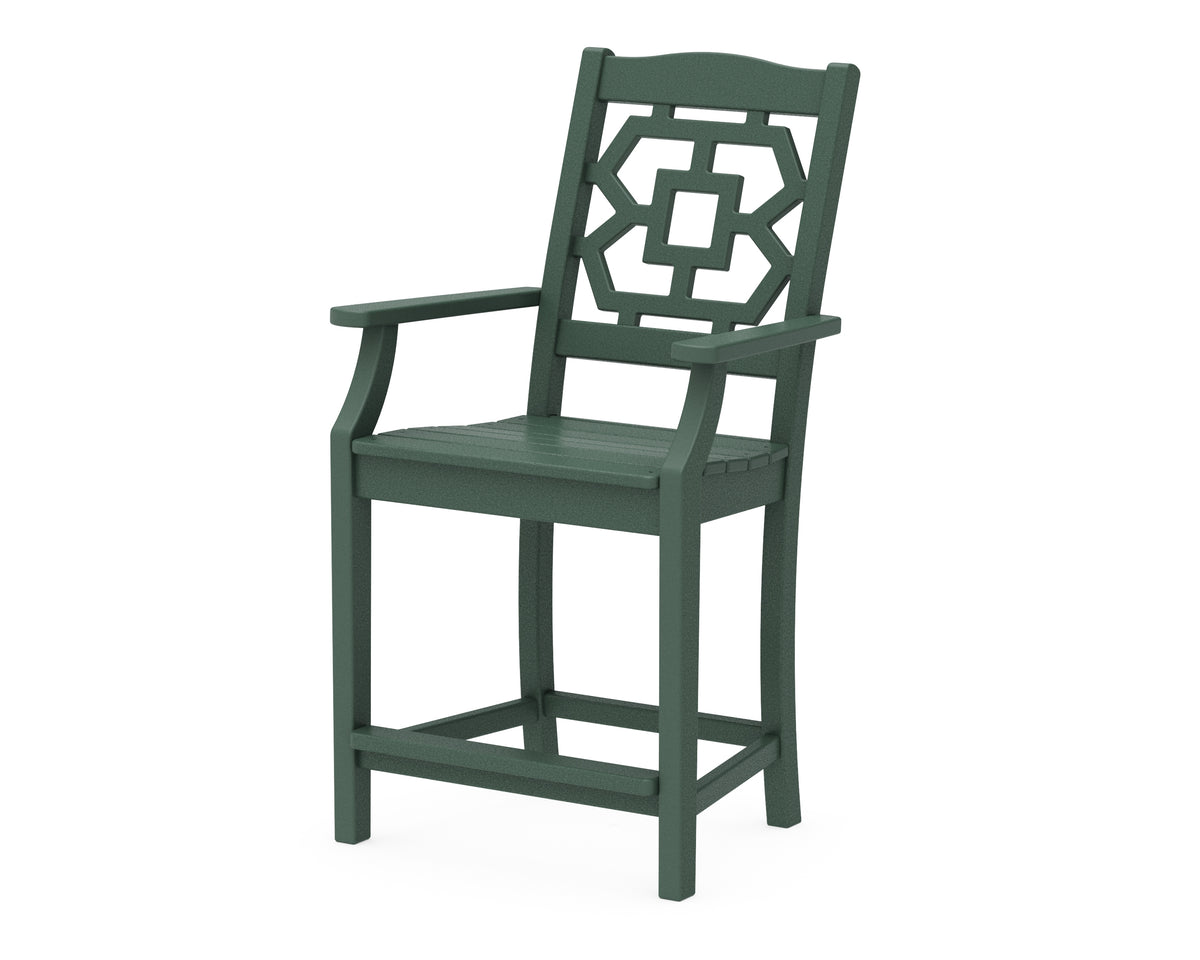 POLYWOOD Chinoiserie Counter Arm Chair in Green